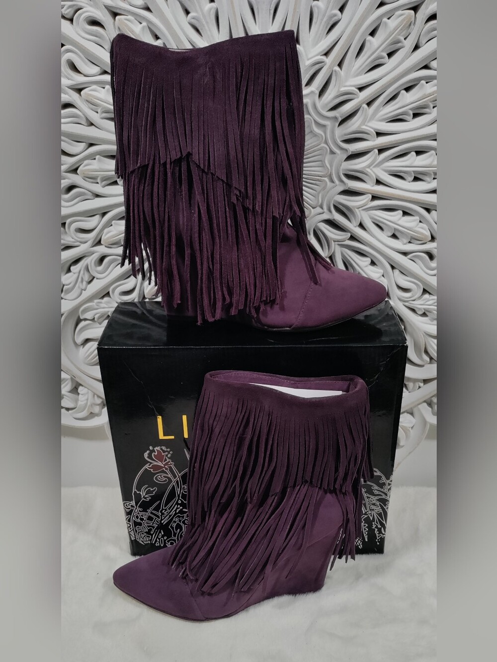 Liliana Tessica Purple Fringe Ankle Boots Size 7